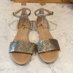 Old Navy Laser cut peep toe metallic gold ankle strap sandals summer size 7 Photo 5