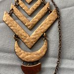 30” Vintage Necklace Gold Tone Large Pendant V Shape And Moon Shape 3” H X 2” W Photo 0