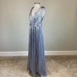 XScape Sleeveless V-Neck Metallic A-Line Long Evening Gown Purple Size 14W Dress Photo 3