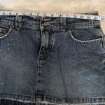 SO Denim Jean Mini Skirt Frayed Hem Distressed Look Beaded Photo 6