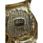 Vintage Signed JJ Google Eye Owl Pendant Gold Tone Googly 3" tall Photo 3