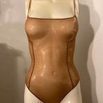 SKIMS Size Medium Glissenette Chai Scoop Neck Sheer Bodysuit Shimmery Golden Photo 6