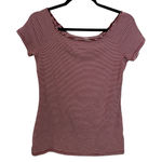 Old Navy Shirt Womens Medium Boat Neck Tee Burgundy White Striped Short Sleeve Photo 0