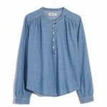 Madewell  Blue Denim Shirred Popover Top Women’s Size S Long Sleeves Photo 2