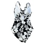 Lands' End  One Piece Floral Swimsuit Size Small UPF 50 Black White Beach Vacation Photo 3