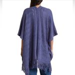 Vince Camuto  Indigo Blue Textured Knit Kimono Topper Fringe Hem Boho Chic Wrap Photo 1