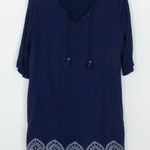 Chico's Womens Embroidered Tassel V Neck 3/4 Sleeve Gauzy Dress Size 2 L Blue Photo 0