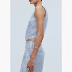 Madewell NWT Stripe Scoop Neck Crop Tank 10, BLUESTONE 100% LINEN Photo 4