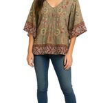 Unity World Wear Boho Paisley Kimono Sleeve Blouse Top Multicolor M Brown Size M Photo 0