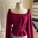 HYFVE Pink Smocked Ruffled Peplum Blouse Photo 0