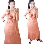 Lovers + Friends  Carlin Ruffled Satin Midi Dress Bronze Large Photo 2