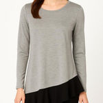 Fever Gray Black Lace Long Sleeves Layered Look Ruffled Hem Asymmetrical Top S Photo 0