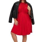 Torrid Skater Dress Size 2X Red High Neck Lace Mesh Sleeveless With Tie Waist Photo 0