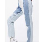 PacSun Blue Cream Two Tone Color block Patch Work Denim Mom Jeans Size 22 Photo 1