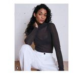 autumn cashmere  Second Skin Sheer Mock Sweater in Black Medium New Knit Top Photo 8