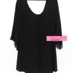ASTR Lace Trim Shift Dress Black Open Back Cut-Out Chiffon Scoop Neck 3/4 Sleeve Photo 6