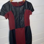 Lucca Couture Maroon black faux leather panel dress Photo 1