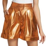 KIMBERLY GOLDSON Women’s Lizzie Pleated Metallic Shorts Copper Sz 4 Orange Photo 0