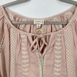 Nicole Miller Artelier Pink Cream Embroidered Puff Sleeve V Neck Tie Front Boho Photo 1