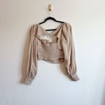 Majorelle  | Revolve Emily Cropped Linen Blend Blouse Top Beige Size‎ Medium Photo 4