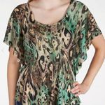 Daytrip Green & Tan Subliminal Animal Print Flutter Sleeve Sweater Size Medium Photo 0