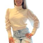Charmed Hearts  cream turtleneck with sheer sleeves Photo 4