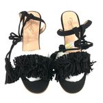 Comfity Womens Heels Faux Leather Fringe Open Toe Stilettos Lace Up Black 7 Photo 1