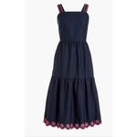 J Crew Scalloped tiered ruffle maxi dress size 2 Navy & Pink Photo 3