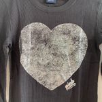 PINK - Victoria's Secret Victoria’s Secret Pink Black & Silver Rhinestone Heart Thermal Long Sleeve NEW Photo 3