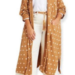 BB Dakota Women's Deedra Size XS Duster Brown Polka Dot Long Sleeve Pockets NWT Photo 0