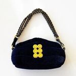 Kooreloo Rich Blue Velour Mini Bag Black Leather Trim Chain Strap Luxury Purse Blue Photo 14