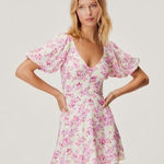 For Love & Lemons Atlanta Puff Sleeve Button Mini Dress Purple Floral S Photo 0