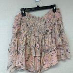 Anthropologie Floral Ruched Mini Skirt Tiered Pink Size Large Photo 4