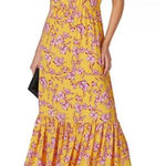 Sachin + Babi Yellow Flutter Sleeve Floral Print Maxi Dress Size 8 Photo 0