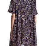 Current/Elliott Blue and Yellow Floral The Raglan Tee Mini Dress Oversized XS Photo 1