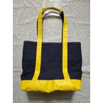 Vintage LL BEAN BOAT AND TOTE Navy Yellow Vinyl And Canvas Zip Top Bag Blue Photo 1