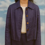 Lord And Taylor Linen Cropped Blazer in Purple Sz 6 P Photo 0