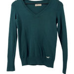 Hollister Vtg V-Neck Long Sleeve Knit Sweater Green Women XS 90s Y2K Bird Logo Photo 0