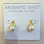 NWT Argento Vivo Sterling Silver Pearl Earrings Gold Photo 1