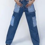 Princess Polly Boston Patchwork Mixed Denim Baggy Cargo Carpenter Denim Jeans Photo 0