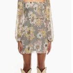 Wilfred Aritzia Women’s Sz 4 Long Sleeve Floral Mini Dress Smocked Square Neck Gray Photo 0