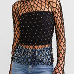 Vervet Beaded Open Stitch Sweater black with gold beads size Small new Photo 0