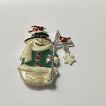 Rhinestone & Enamel Snowman With Cardinals Snowflake Charm Christmas Brooch Pin Silver Photo 3