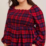 Torrid Red Plaid Brushed Rayon Acrylic Smocked Babydoll Top Sz.2 NWT Photo 1