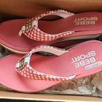 Bebe NIB  Sport Sandals Dance Fever Wedge Thong Sandals Flip Flops Coral White 8 Photo 0