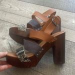Madden Girl Mixxx Mob Wife Size 10 Strappy Wood High Heels Photo 6
