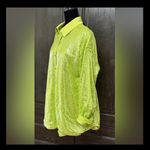 SheIn oversized Lime green satin /sequence buttondown blouse - Size Large-NWT with bag******Refer to measurements. Beautiful green button down blouse with sequins. Can be warn as dress as shown. Never warn & excellent condition. Measurements approximately 25” from armpit to armpit x 25” -29” long. Non-smoking home. priced to sell at as is condition. Don’t like my price, make reasonable offer! And thank you for checking my closet. Photo 1