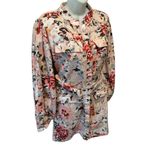 Anthropologie Marie Mare X  Floral Belted Mini Shirt Dress L Balloon Sleeve Pink Photo 4