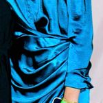 fab'rik Long Sleeved Teal Silk Short Dress Photo 2