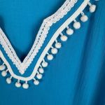 Talbots  Womens Tunic‎ Dress Size Medium Blue Pom Trim Beach Cover Up Vacation Photo 1